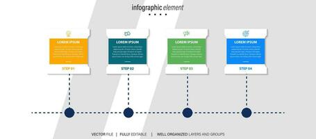 moderno caja línea infografía modelo con 4 4 pasos. negocio circulo modelo con opciones para folleto, diagrama, flujo de trabajo, línea de tiempo, web diseño. vector