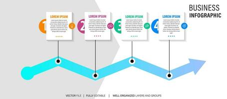 moderno caja línea infografía modelo con 4 4 pasos. negocio circulo modelo con opciones para folleto, diagrama, flujo de trabajo, línea de tiempo, web diseño. vector