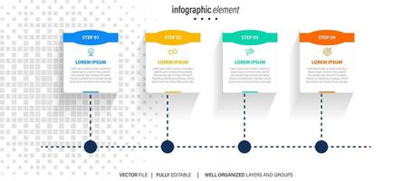 moderno caja línea infografía modelo con 4 4 pasos. negocio circulo modelo con opciones para folleto, diagrama, flujo de trabajo, línea de tiempo, web diseño. vector