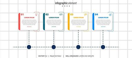 Modern box line infographic template with 4 steps. Business circle template with options for brochure, diagram, workflow, timeline, web design. Vector