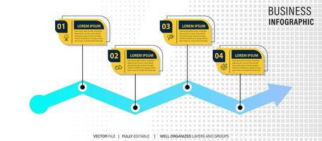 línea paso infografía. 4 4 opciones flujo de trabajo diagrama, flecha cronograma número infografía, proceso pasos cuadro. lineal vector infografía. proceso orden infografía flecha y pasos punto ilustración