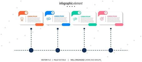 Modern box line infographic template with 4 steps. Business circle template with options for brochure, diagram, workflow, timeline, web design. Vector