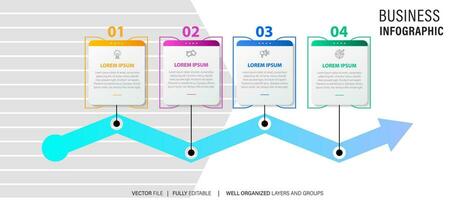Line step infographic. 4 options workflow diagram, arrow timeline number infograph, process steps chart. Linear vector infographics. Process order infographic arrow and steps point illustration