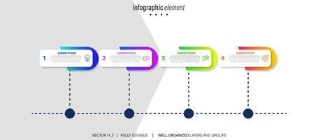 negocio proceso infografía modelo. Delgado línea diseño con números 4 4 opciones o pasos. vector ilustración gráfico diseño