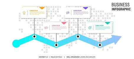 negocio proceso infografía modelo. Delgado línea diseño con números 4 4 opciones o pasos. vector ilustración gráfico diseño