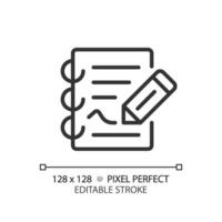 2D pixel perfect editable black report icon, isolated vector, thin line illustration representing journalism. vector