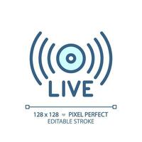2D pixel perfect editable blue live stream icon, isolated vector, thin line illustration representing journalism. vector