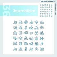 Pixel perfect blue icons set representing journalism, editable thin line illustration. vector