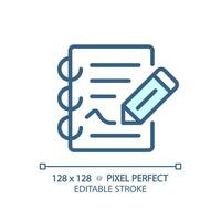 2D pixel perfect editable blue report icon, isolated vector, thin line illustration representing journalism. vector