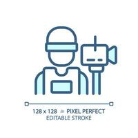 2D pixel perfect editable blue cameraman icon, isolated vector, thin line illustration representing journalism. vector