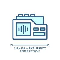 2D pixel perfect editable blue voice recorder icon, isolated vector, thin line illustration representing journalism. vector