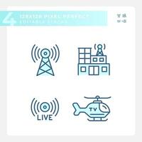 Pixel perfect blue simple icons collection representing journalism, editable thin linear illustration. vector
