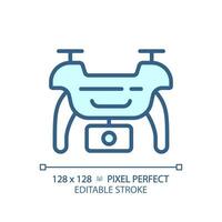 2D pixel perfect editable blue drone icon, isolated vector, thin line illustration representing journalism. vector