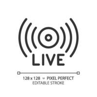 2D pixel perfect editable black live stream icon, isolated vector, thin line illustration representing journalism. vector