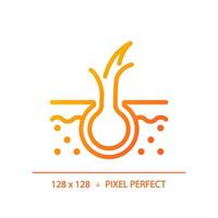 2D pixel perfect hair split ends gradient icon, isolated vector, haircare thin line simple orange illustration. vector