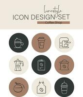 estilo de línea icono diseño conjunto café tienda vector