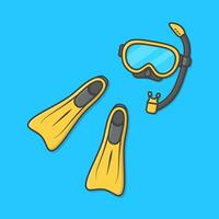 Dive Mask And Rubber Flippers For Swimming Vector Icon Illustration. Diving Equipment