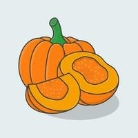 Pumpkin Cartoon Vector Illustration. Slice And Whole Of Pumpkin Flat Icon Outline