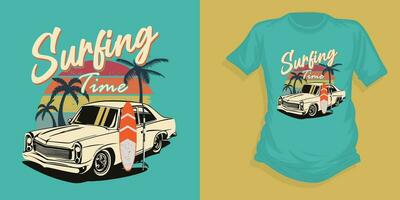 surf hora camiseta diseño vector ilustración, gratis vector diseño