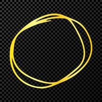 Hand drawn scribble circle.  Gold doodle round circular design element on dark background. Vector illustration