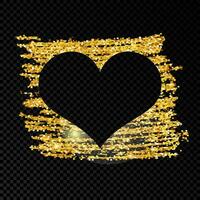 Heart on golden glittering scribble paint on dark background. Background with gold sparkles and glitter effect. Empty space for your text. Vector illustration