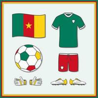 Cameroon Football Cartoon Vector Illustration. Football Jersey And Football Ball Flat Icon Outline
