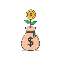 Bag For Dollar Money With Money Tree Vector Icon Illustration. Money Tree Flat Icon