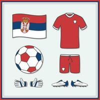 Serbia Football Cartoon Vector Illustration. Football Jersey And Football Ball Flat Icon Outline