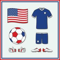 United States Football Cartoon Vector Illustration. Football Jerseys And Football Ball Flat Icon Outline