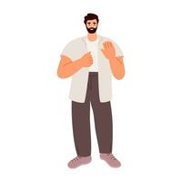 Happy young man. Person in modern loose casual clothes. Flat vector illustration isolated on white background.