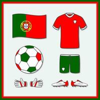 Portugal Football Cartoon Vector Illustration. Football Jerseys And Football Ball Flat Icon Outline