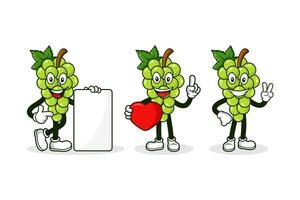 verde uvas Fruta dibujos animados personaje diseño colección vector