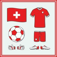 Switzerland Football Cartoon Vector Illustration. Football Jersey And Football Ball Flat Icon Outline