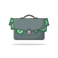 Business Briefcase Full Of Money Vector Icon Illustration. Suitcase With Money Flat Icon. Money Bag Icon