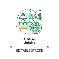 2D customizable artificial lighting icon representing vertical farming and hydroponics concept, isolated vector, thin line illustration. vector