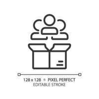Pixel perfect editable black customer icon, isolated vector, product management thin line illustration. vector