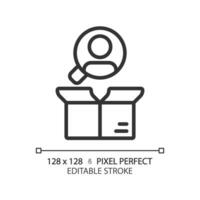 Pixel perfect editable black customer focus icon, isolated vector, product management thin line illustration. vector