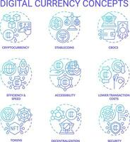 2D gradient icons set representing digital currency concepts, isolated vector, gradient thin line colorful illustration. vector