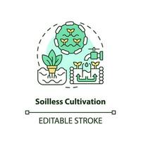 2D customizable soilless cultivation icon representing vertical farming and hydroponics concept, isolated vector, thin line illustration. vector