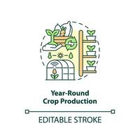 2D customizable year-round crop production icon representing vertical farming and hydroponics concept, isolated vector, thin line illustration. vector