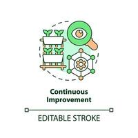 2D customizable continuous improvement icon representing vertical farming and hydroponics concept, isolated vector, thin line illustration. vector