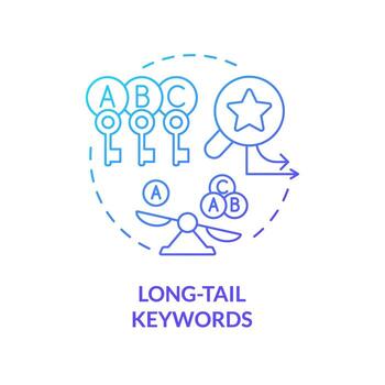 degradado largo cola palabras clave icono concepto, aislado vector, ai para seo Delgado línea ilustración. vector