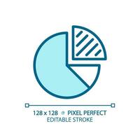 Pie chart light blue icon. Circle divided. Business statistics. Statistical graphics. Data visualization. RGB color sign. Simple design. Web symbol. Contour line. Flat illustration. Isolated object vector