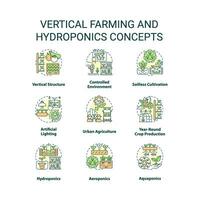 Editable icons set representing vertical farming and hydroponics concepts, isolated vector, thin line illustration. vector