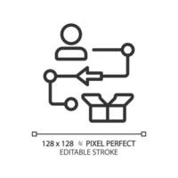 Pixel perfect editable black track goods icon, isolated vector, product management thin line illustration. vector