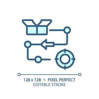 Pixel perfect editable blue delivery process icon, isolated vector, product management thin line illustration. vector
