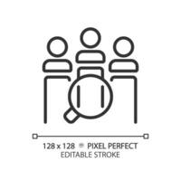 Pixel perfect editable black customer analysis icon, isolated vector, product management thin line illustration. vector