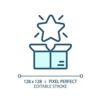 Pixel perfect editable blue star over box icon, isolated vector, product management thin line illustration. vector