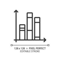 Vertical stacked column chart linear icon. Financial performance. Bar chart. Progress tracking. Project report. Thin line illustration. Contour symbol. Vector outline drawing. Editable stroke