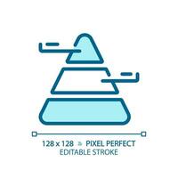 Pyramid chart light blue icon. Population demographic. Triangle chart. Hierarchical structure. Social study. RGB color sign. Simple design. Web symbol. Contour line. Flat illustration. Isolated object vector